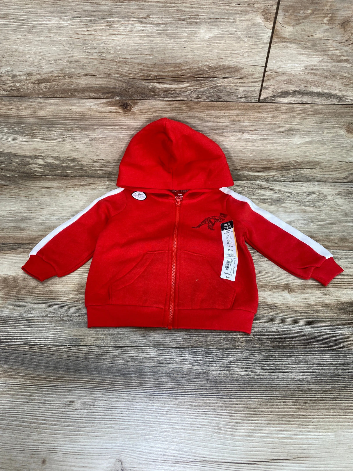 NEW Okie Dokie T-Rex Fleece Full Zip Red Hoodie sz 12m