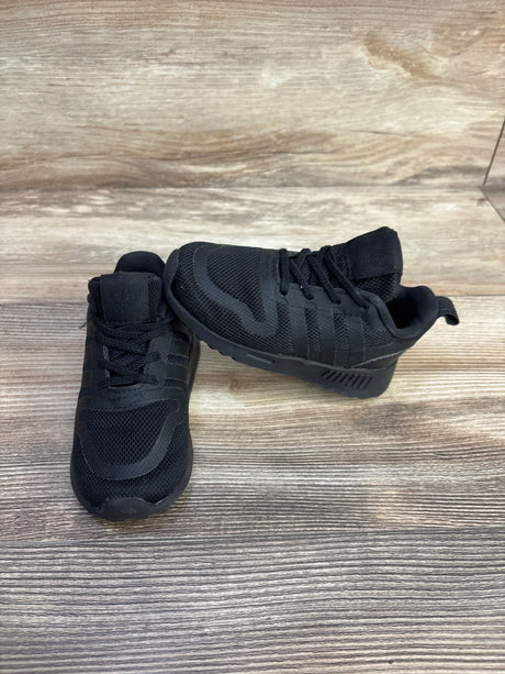Front and side view of Adidas Multix I toddler sneaker in triple black showing mesh upper and molded sole