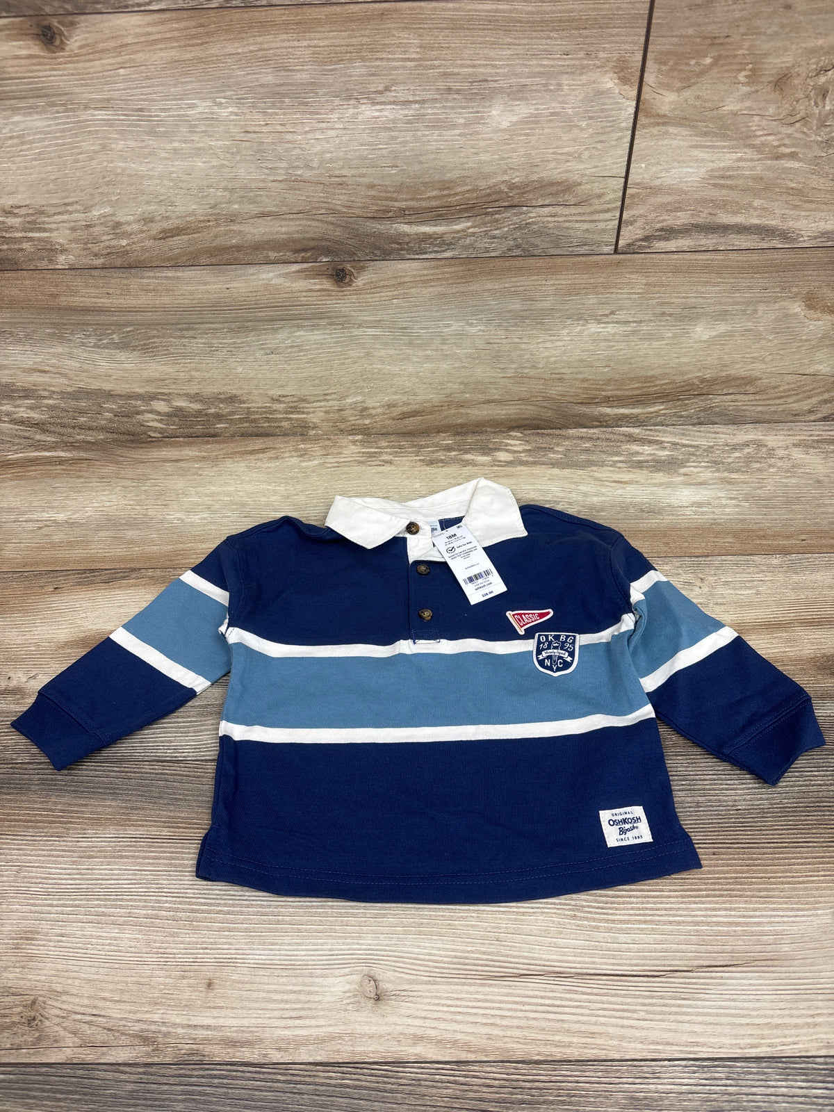 NEW Oshkosh long Sleeve Polo Shirt Blue sz 18m