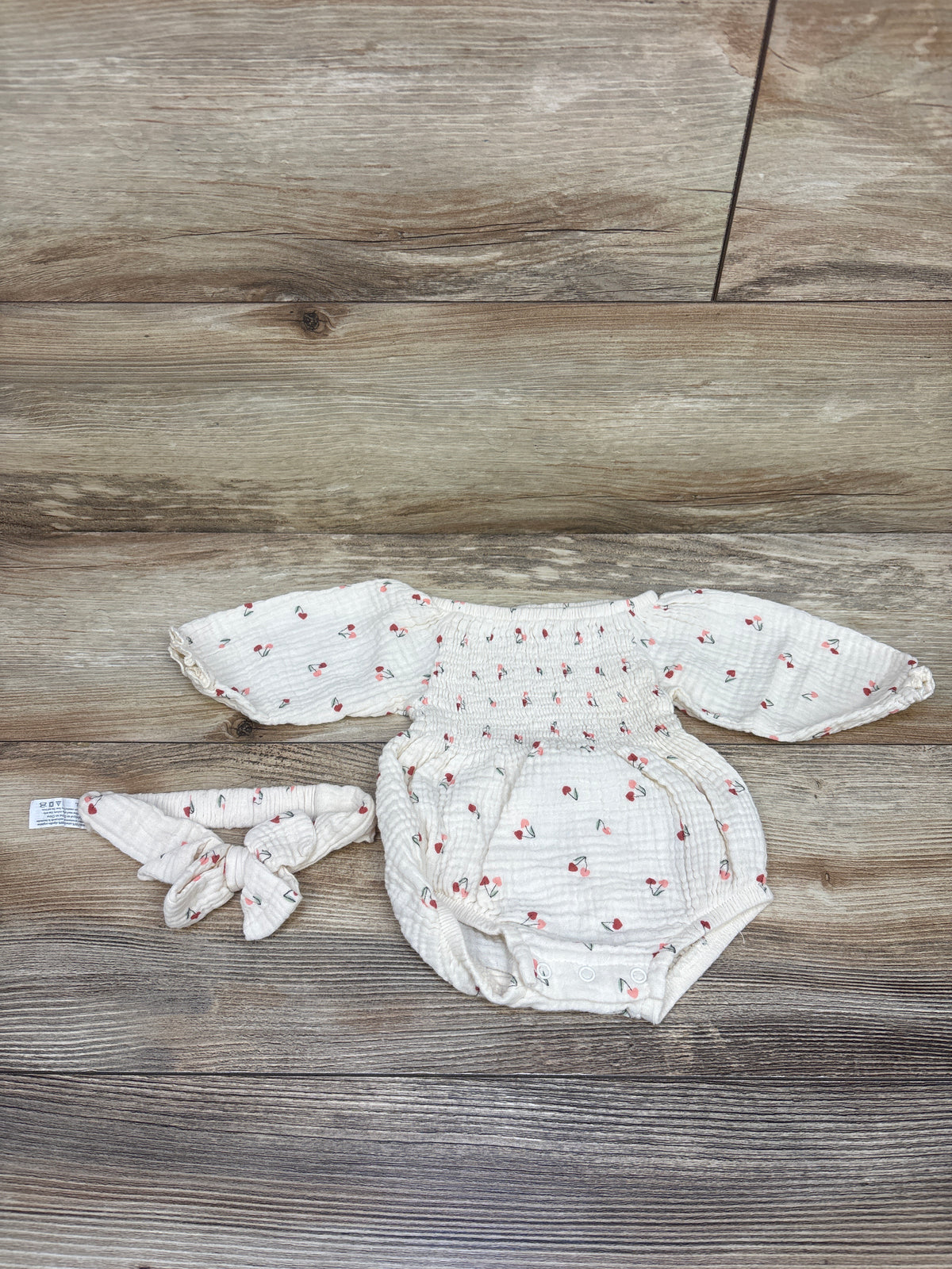 Rabbit + Bear Organic 2pc Gauze Romper & Headband Set Beige sz 0-3m