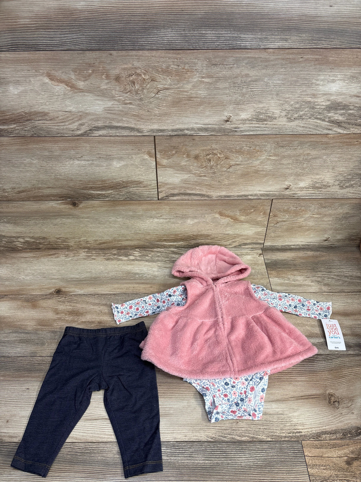 Just One You 3pc Plush Dress Coat & Floral Bodysuit Set White sz 6m