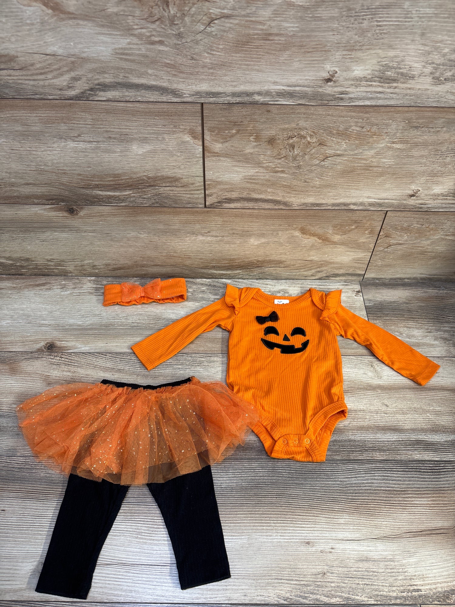 Joyful Moments 3pc Pumpkin Bodysuit & Skeggings Set Orange sz 6m