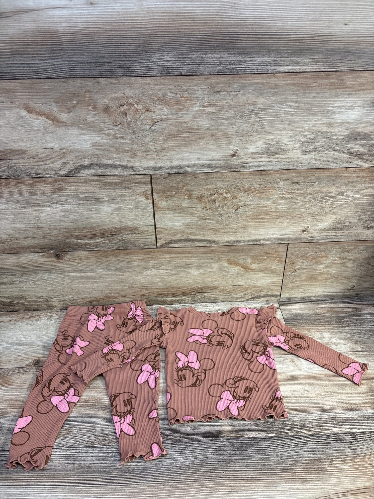 Disney Baby 2pc Ribbed Minnie Mouse Shirt & Pants Set Brown sz 18m