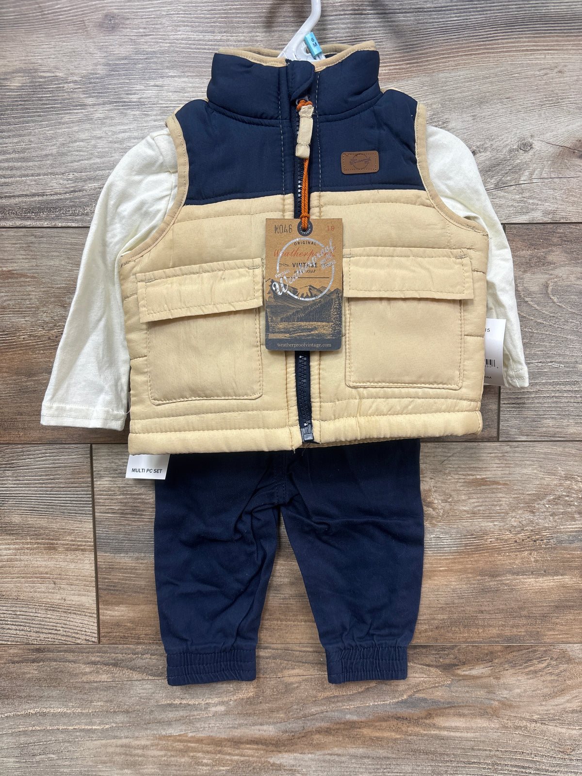NEW Weatherproof Vintage 3pc Puffer Vest, Shirt, & Pants Set Navy sz 3/6m
