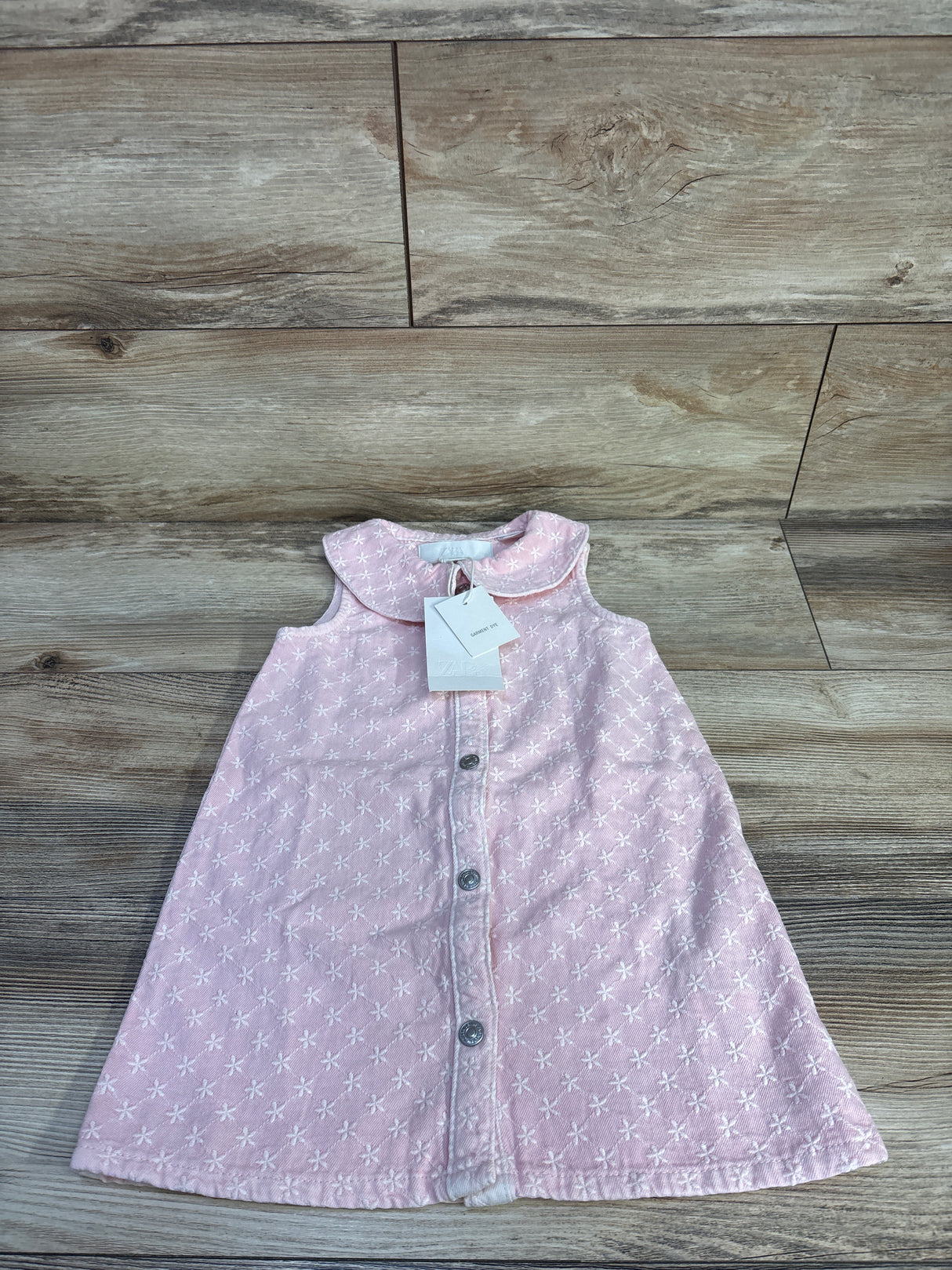 NEW Zara Embroidered Denim Button-Front Dress Pink sz 3T