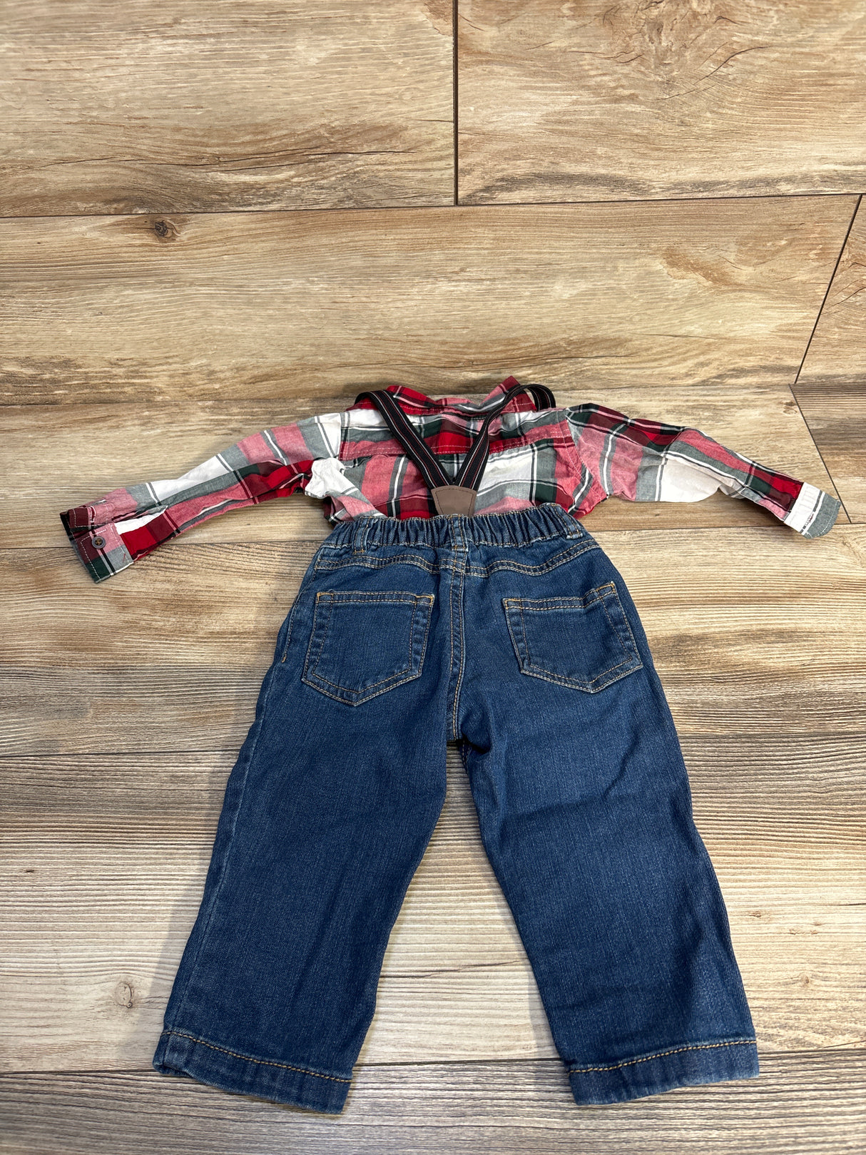 Carter's 2pc Plaid Bodysuit & Suspenders Set Red sz 12m
