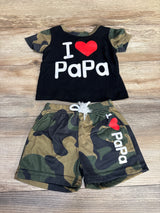 2pc I Love Papa Shirt & Shorts Green sz 9-12m