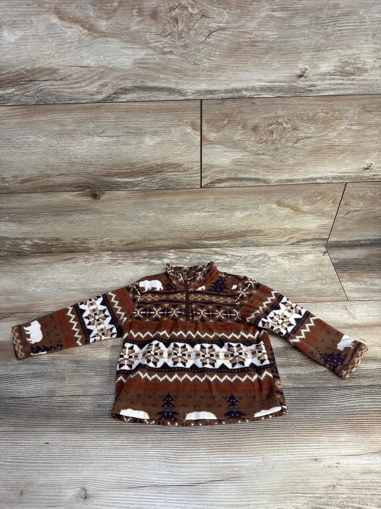 Children's Place Microfleece Half Zip Pullover Brown Bear sz 12-18m