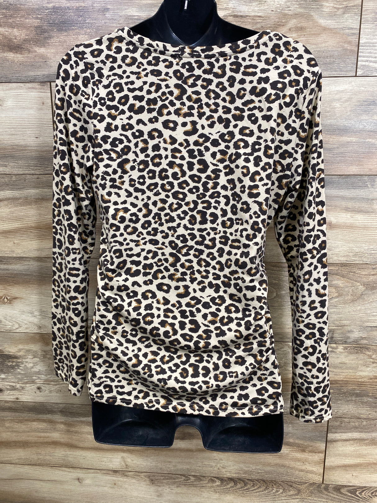 Winter Wren Leopard Print Ruched Long Sleeve Shirt Tan sz Large