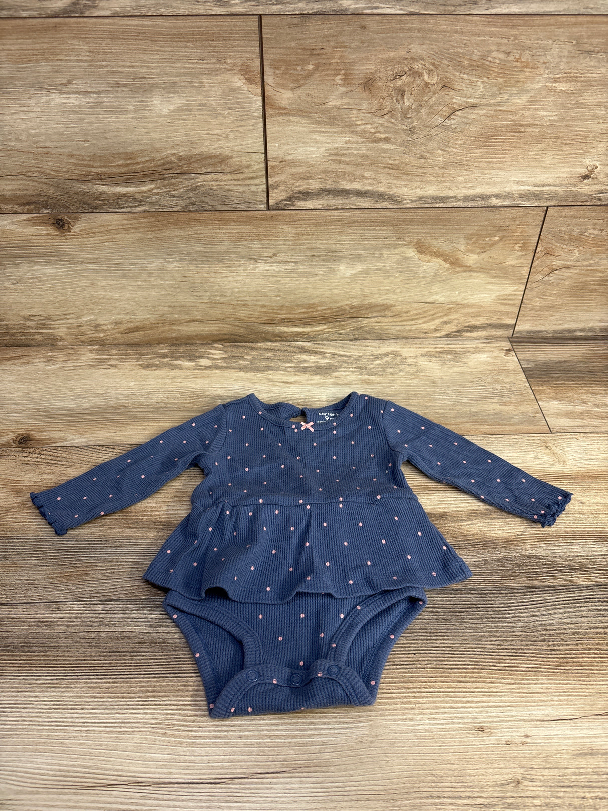 Carter's Waffle Knit Polka Dot Bodysuit Dress Blue sz 9m