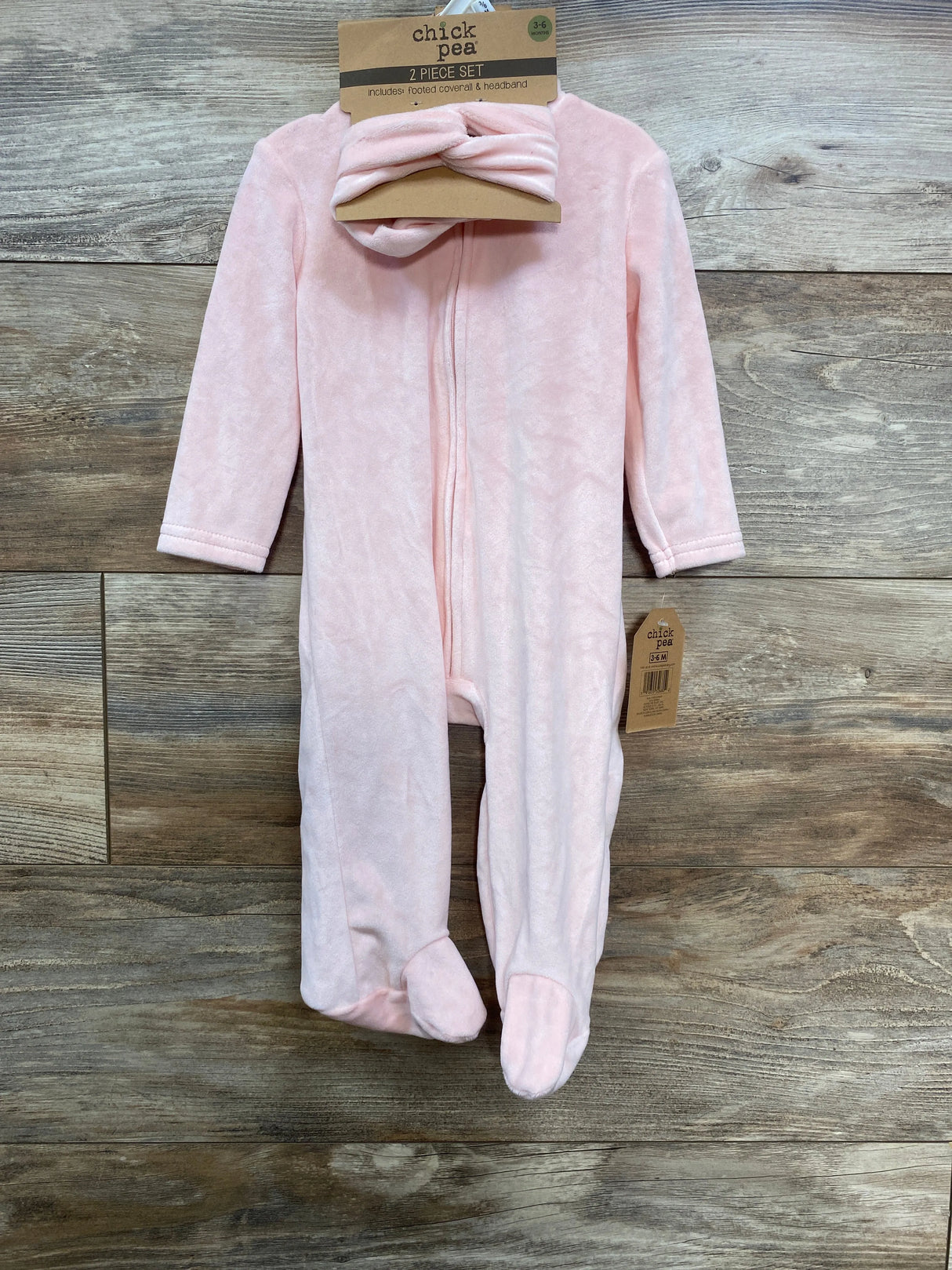 NEW Chick Pea 2pc Velbowa Footed Coverall & Headband Set Pink sz 3-6m