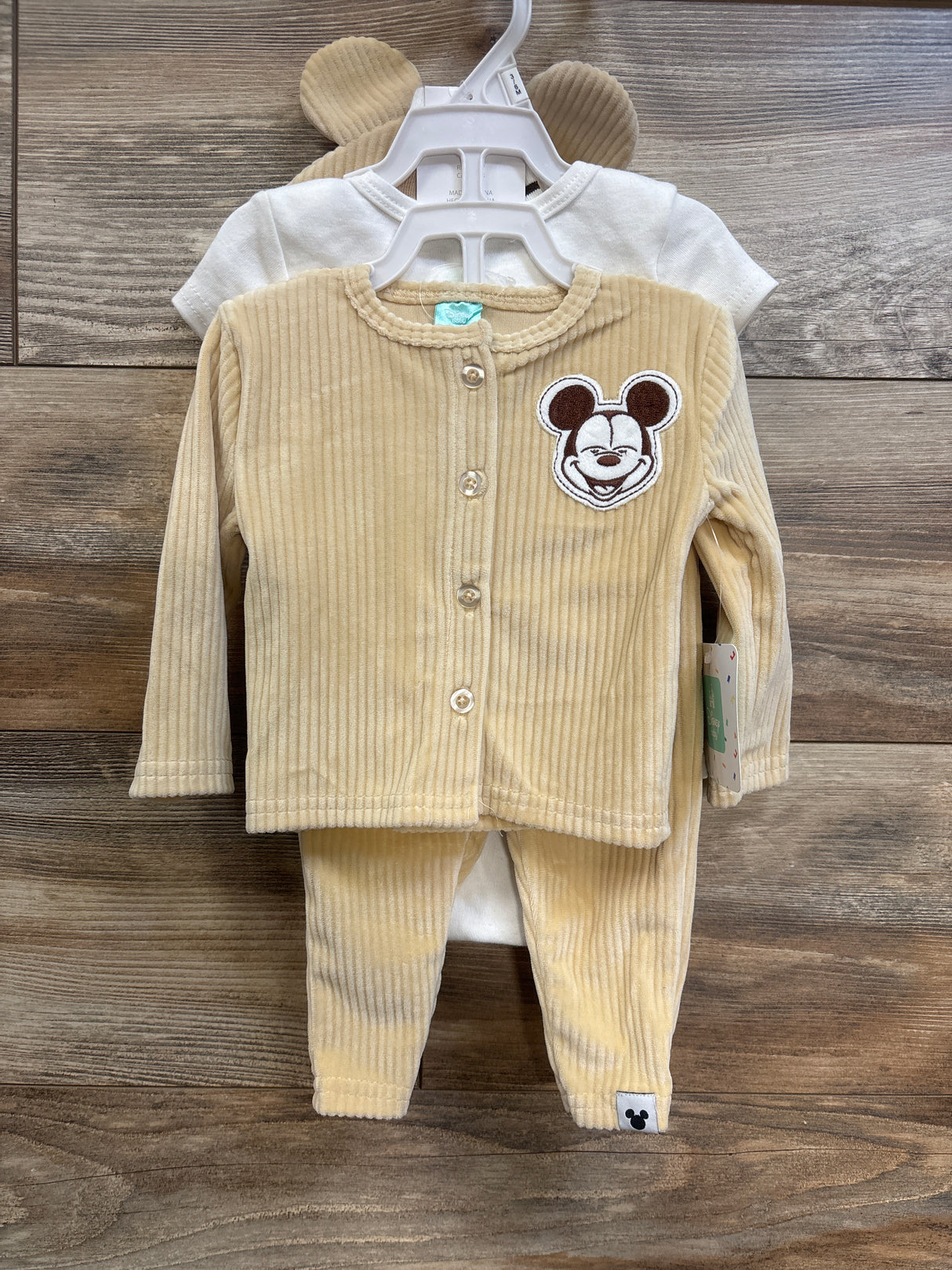 NEW Disney Baby 5pc Mickey Mouse Velvet Gift Set Yellow sz 3/6m