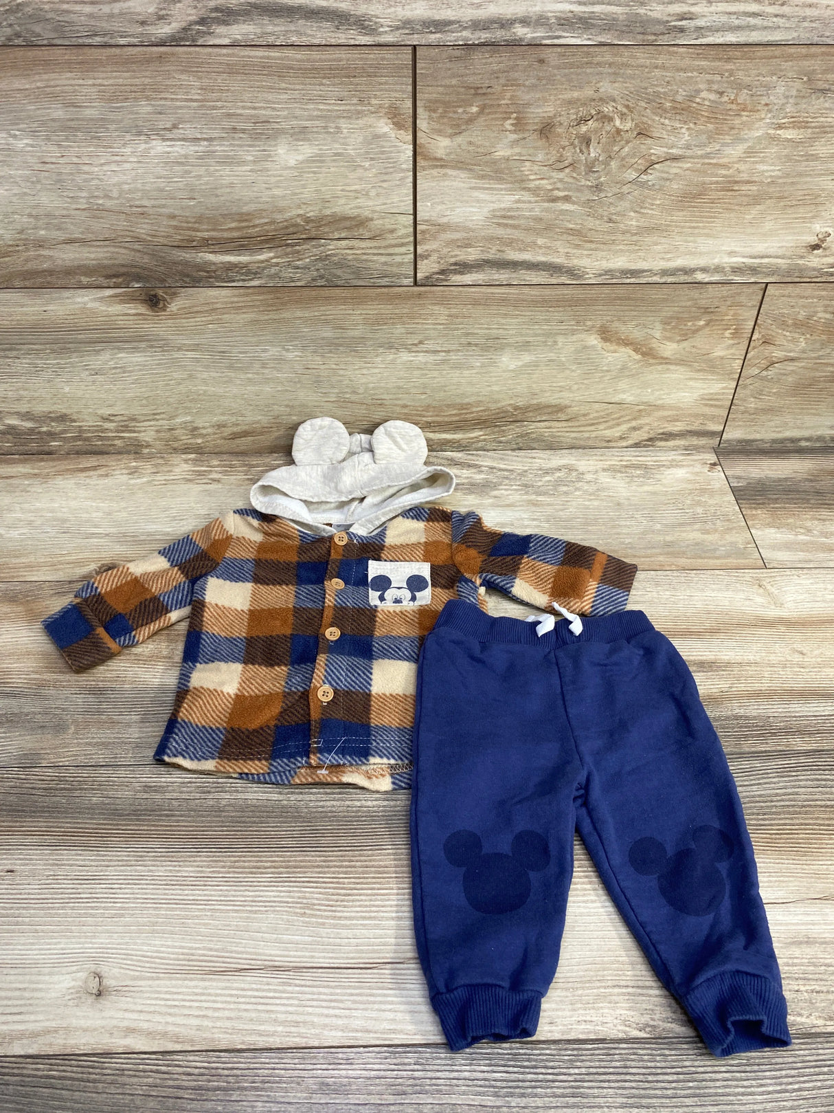 Disney Baby Mickey Mouse plaid Button Jacket Brown sz 3-6m