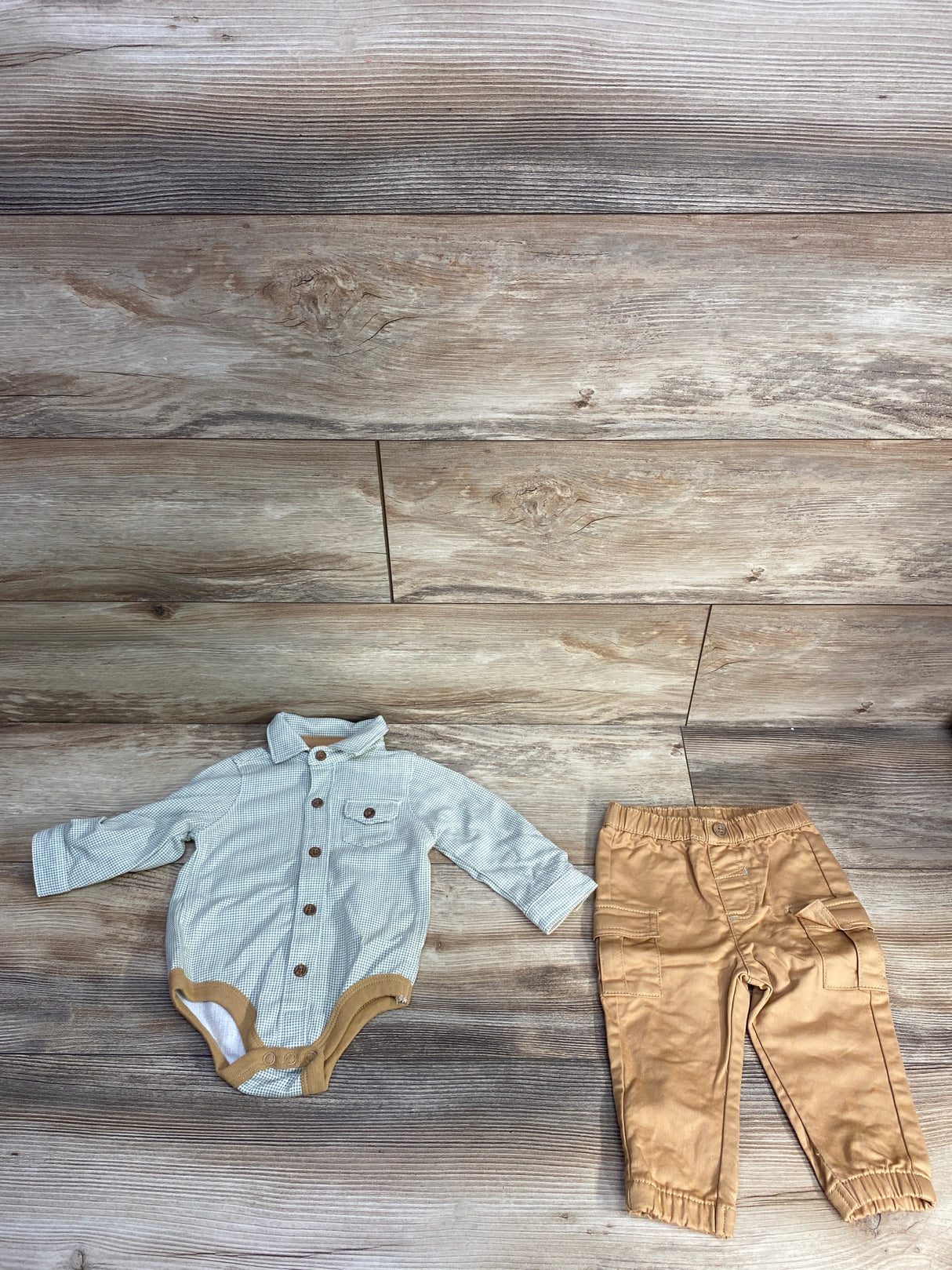 Little Lad 2pc Button Up Bodysuit & Pants Set Green sz 6-9m