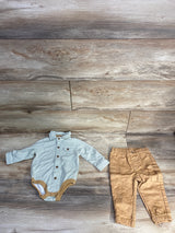 Little Lad 2pc Button Up Bodysuit & Pants Set Green sz 6-9m