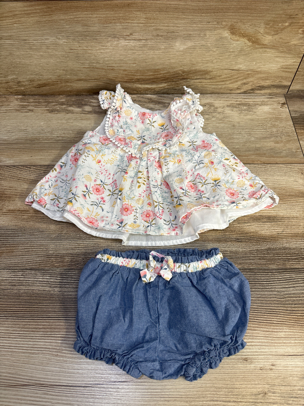 Tommy Bahama 2pc Floral Sleeveless Top & Chambray Shorts Set White sz 3-6m