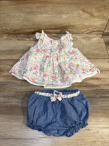 Tommy Bahama 2pc Floral Sleeveless Top & Chambray Shorts Set White sz 3-6m