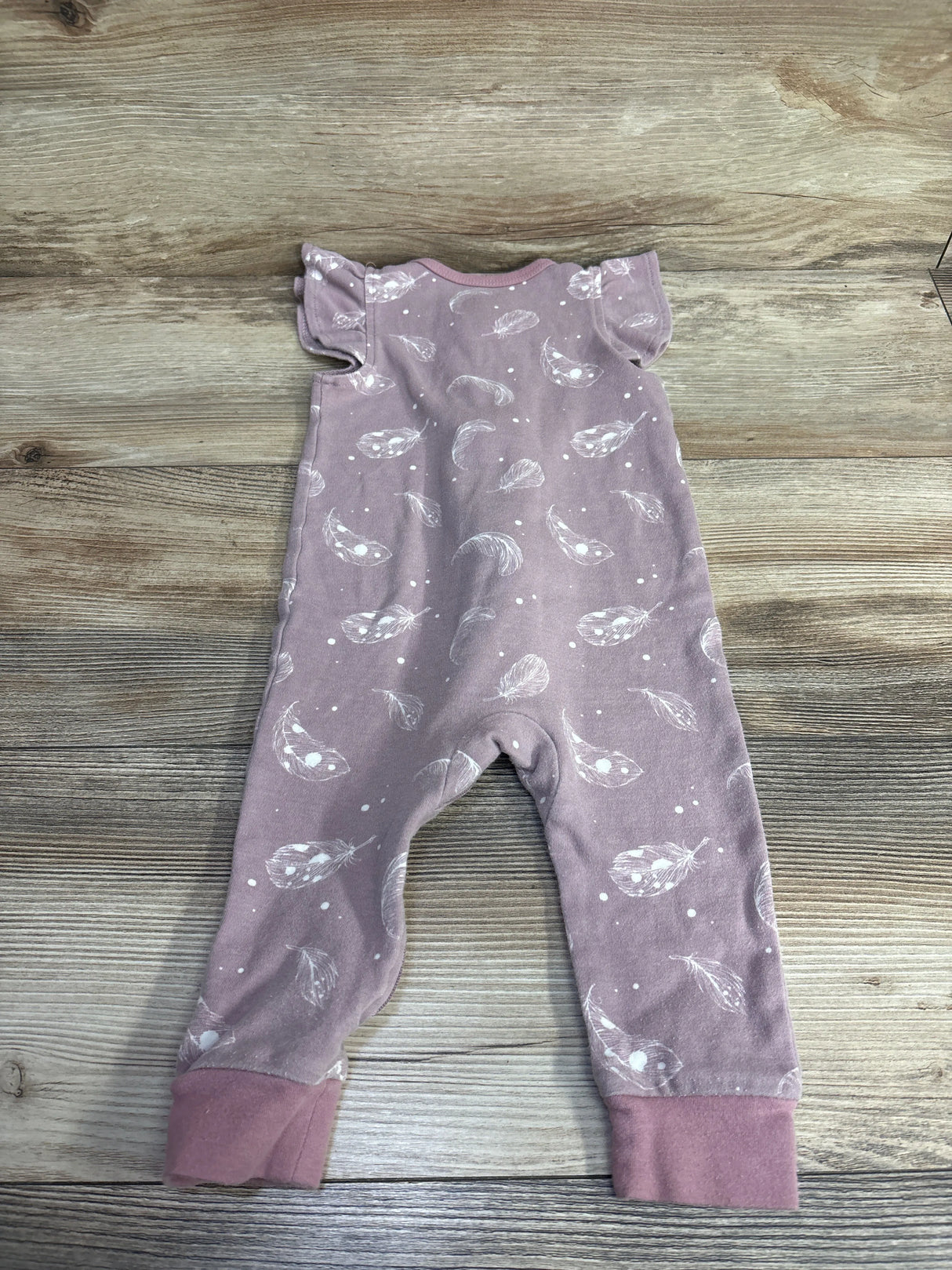 Owlivia Organic Zip Footless Pajamas in Ruffle Feather Mauve sz 6-12m