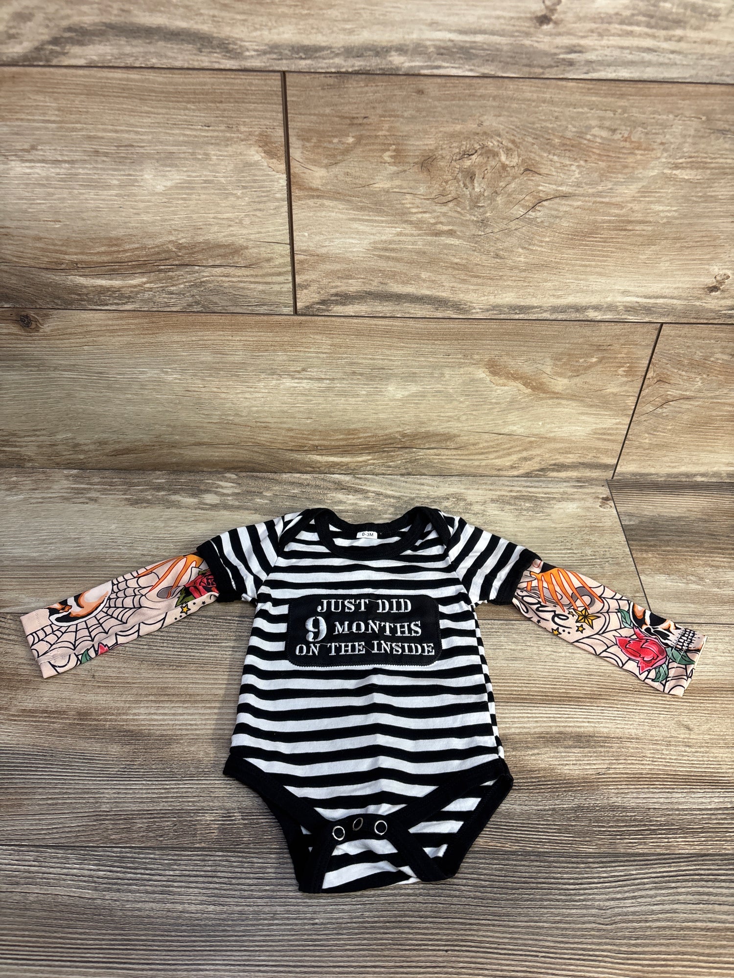 Just Did 9 Months On The Inside Tattoo Sleeve Bodysuit Black sz 0-3m