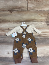 NEW Disney Baby 2pc Mickey Mouse Overalls Set Beige sz 0/3m