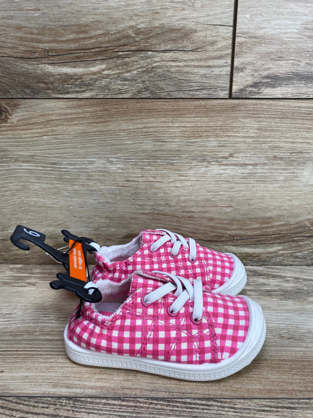 NEW Wonder Nation Casual Bump Toe Sneakers Gingham Pink Sz 6c