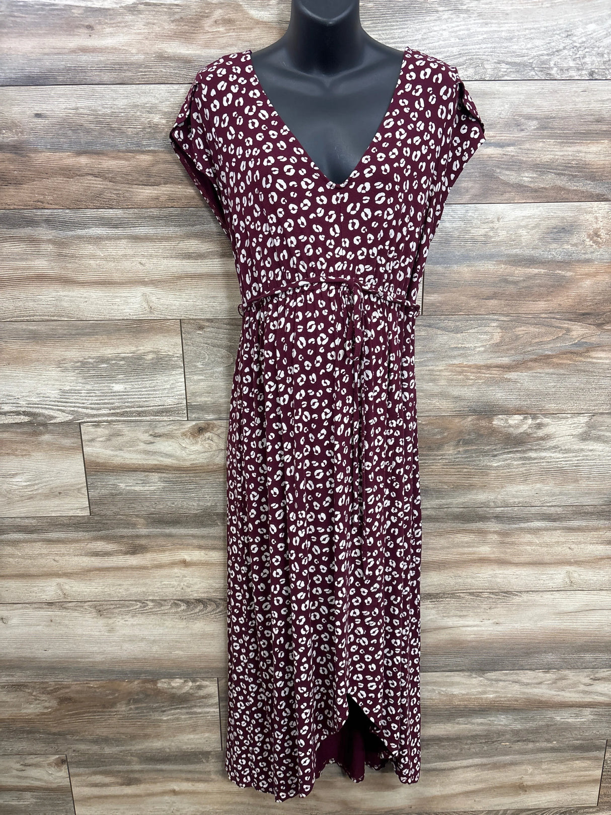 Isabel Maternity Leopard Belted Dress Burgundy sz Large