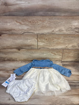 NEW Rare Editions 3pc Denim Tulle Dress, Bloomers, & Belt Blue sz 24m