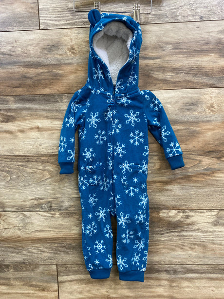 Carter's Hooded Fleece Snowflake Coverall Blue sz 12m - Me n Mommy To Be