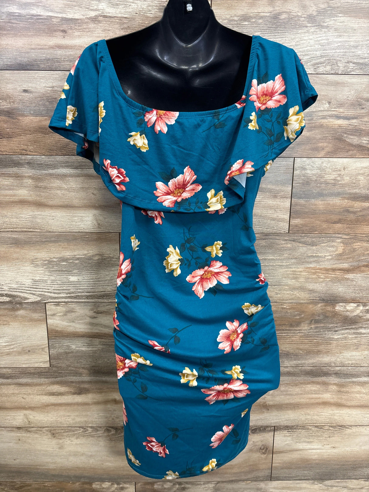 Hello Miz Floral Off The Shoulder Dress Blue sz Medium