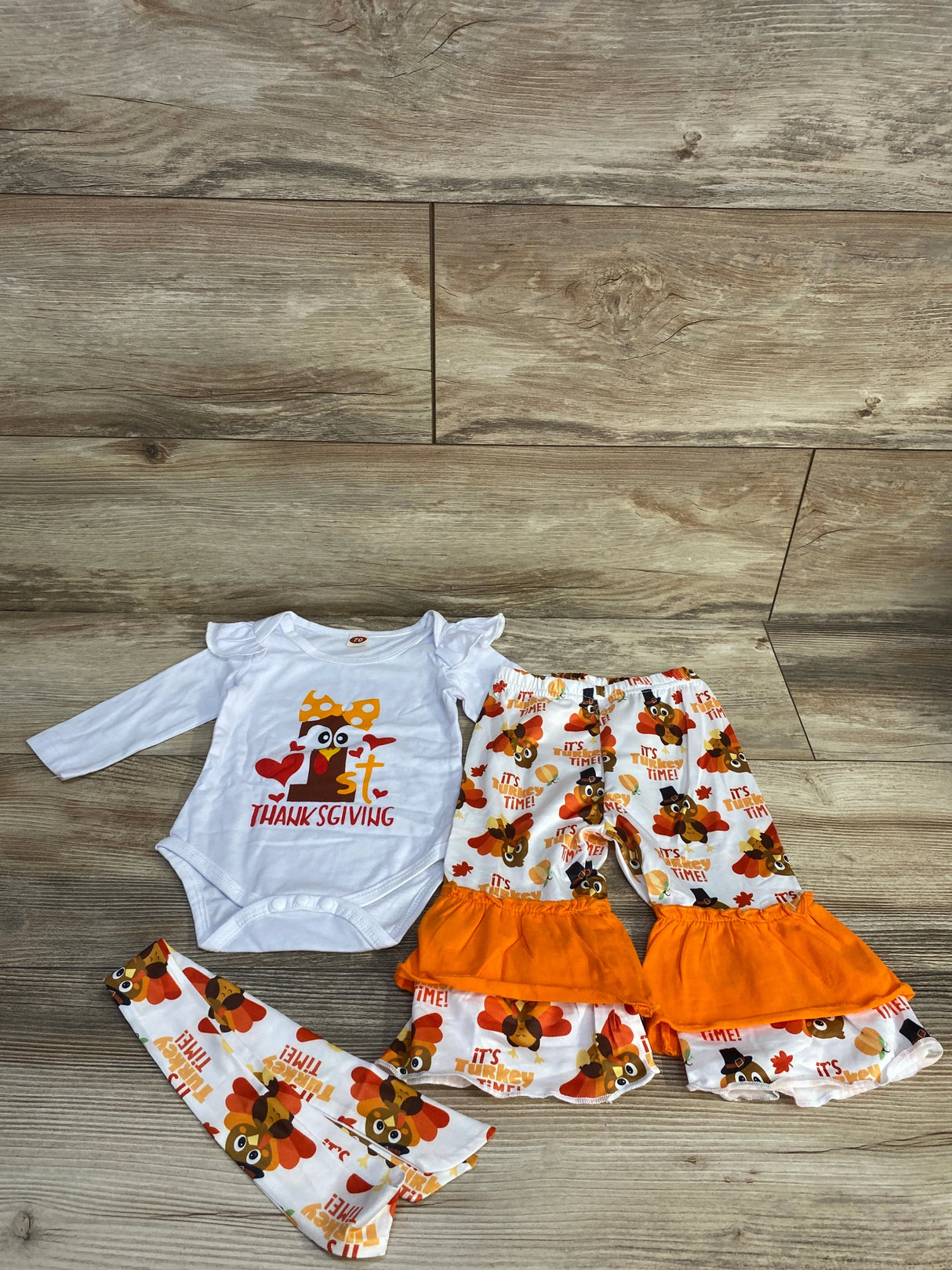 NEW Thanksgiving 3pc Bodysuit & Pant Set White sz 3-6m