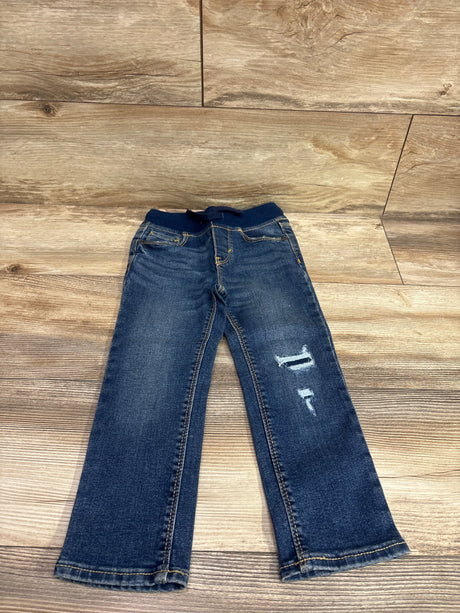Front view of Old Navy Karate Skinny Drawstring Jeans in blue showcasing distressed details and drawstring waist