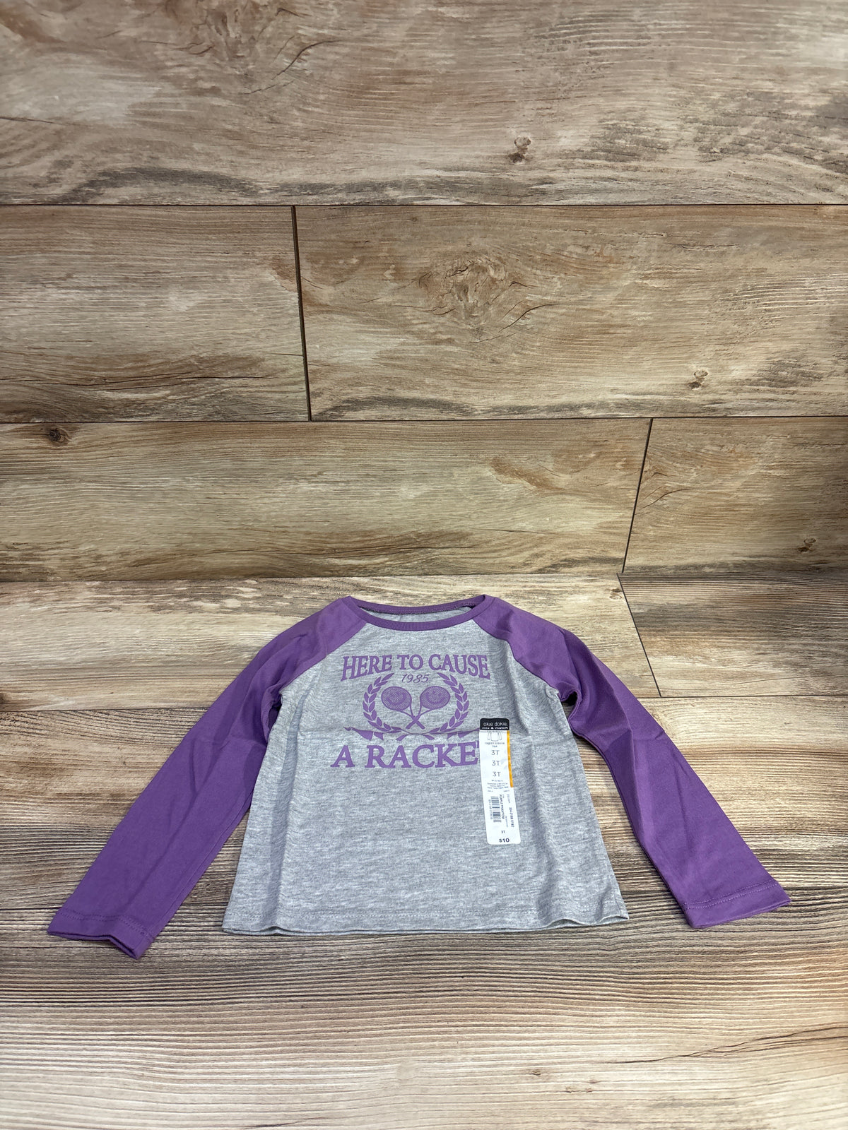 NEW Okie Dokie Here To Cause A Racket Purple/Grey Shirt sz 3T