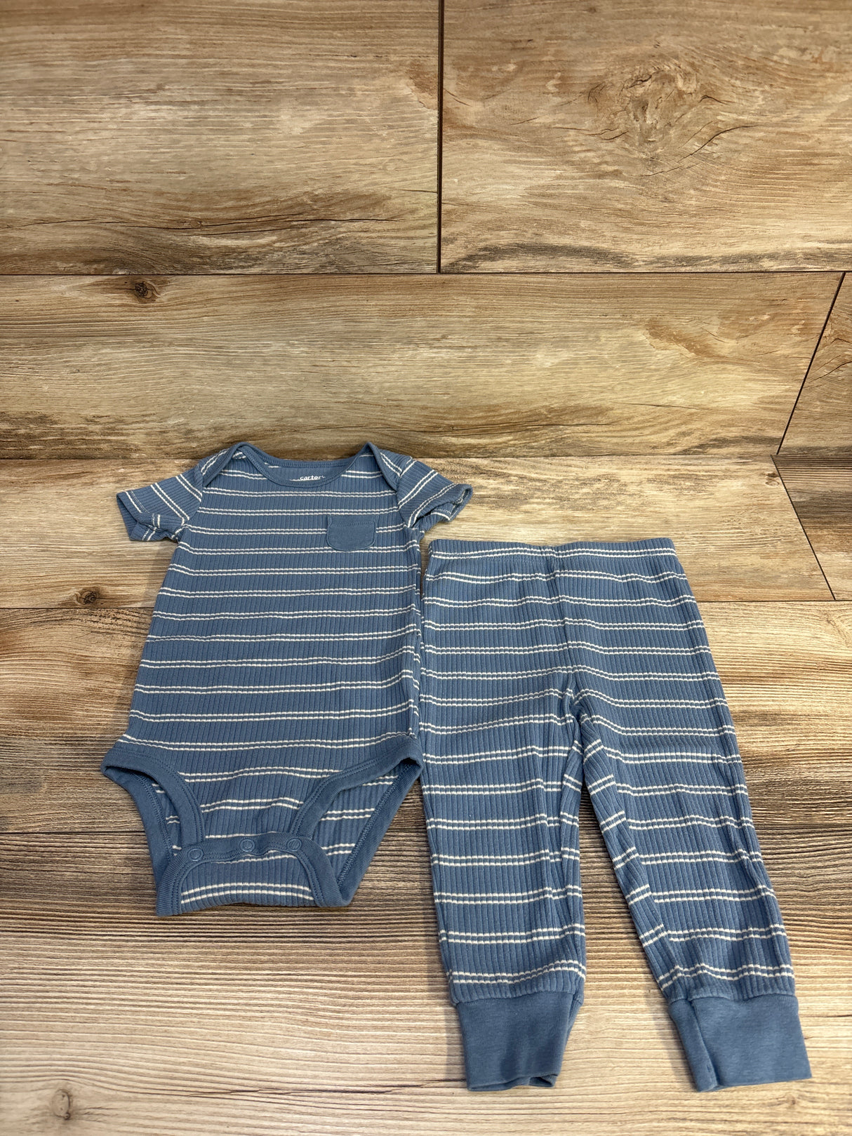 Carter's 2pc Striped Ribbed Bodysuit & Pants Set Blue sz 12m