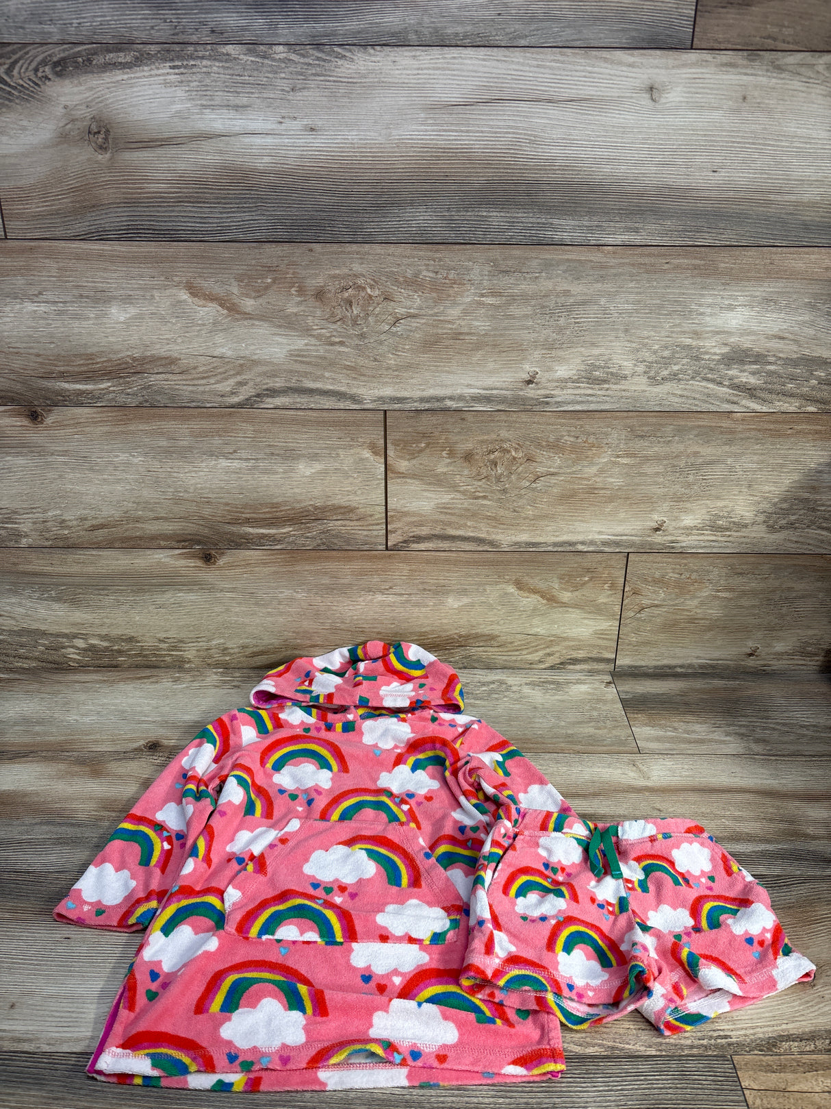 Mini Boden 2pc Rainbow Print Terry Swim Cover-Up & Shorts Set Pink sz 3-4T