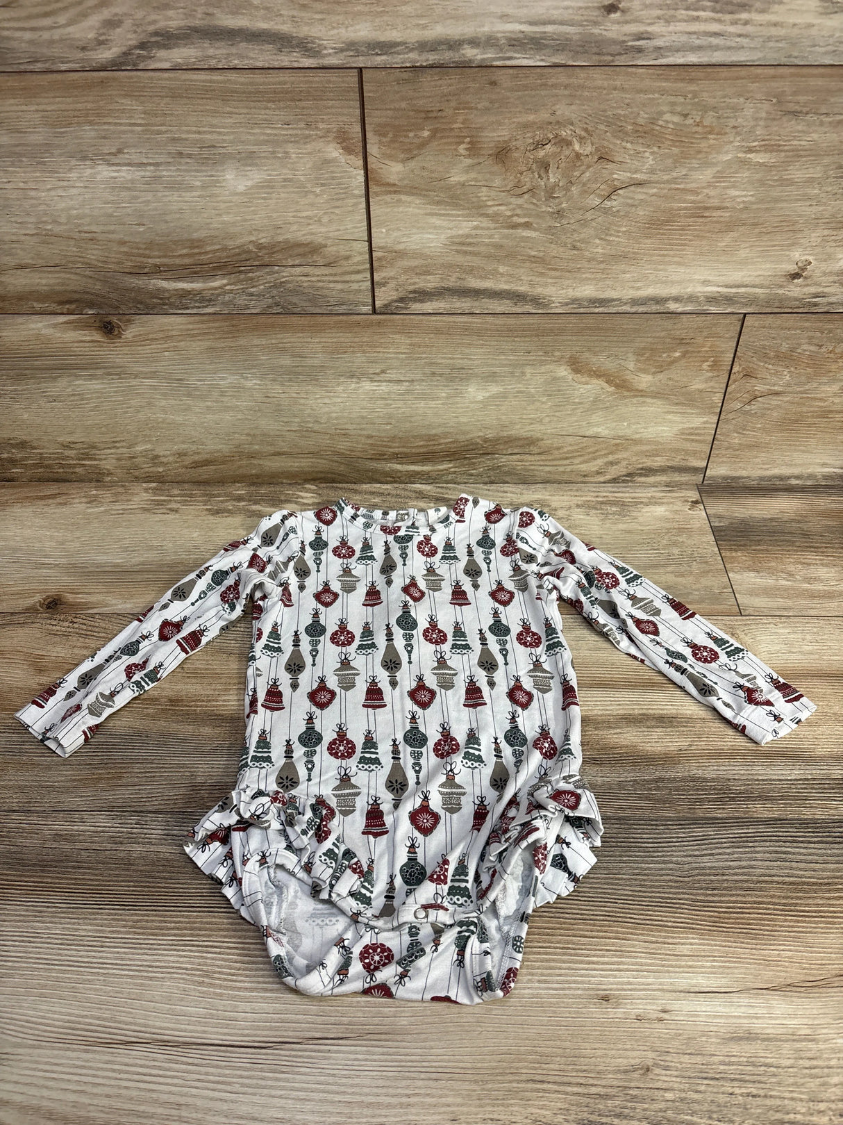 Kate Quinn Long Sleeve Ruffle Leg Christmas Ornament Bodysuit sz 2T