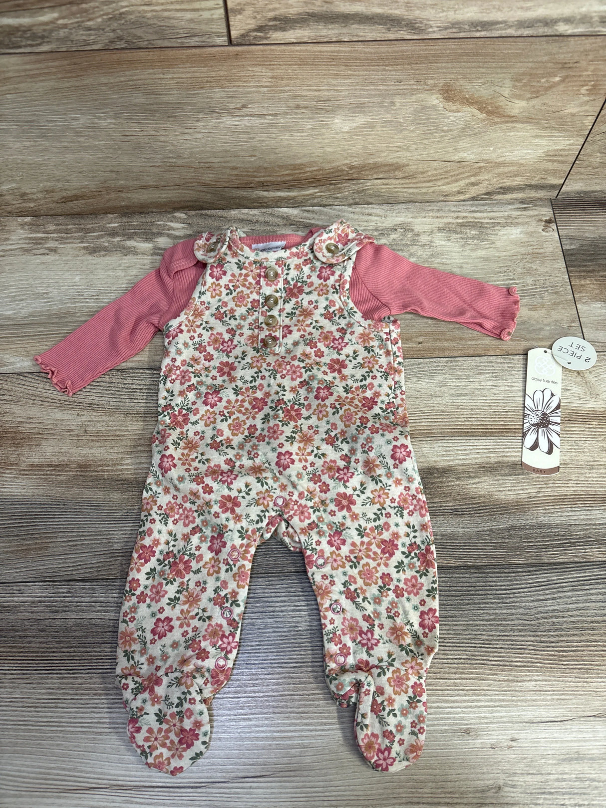 NEW Daisy Fuentes 2pc Ribbed Shirt & Floral Jumper Set Pink sz 0-3m