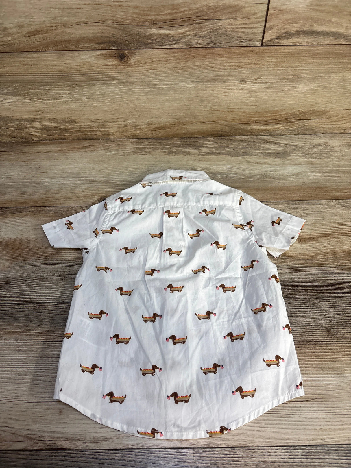 Janie & Jack Hot Dog Poplin Button-Down Shirt White sz 2T