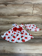 NEW Ibtom Castle 2pc Strawberry Dress & Hat White sz 9-12m