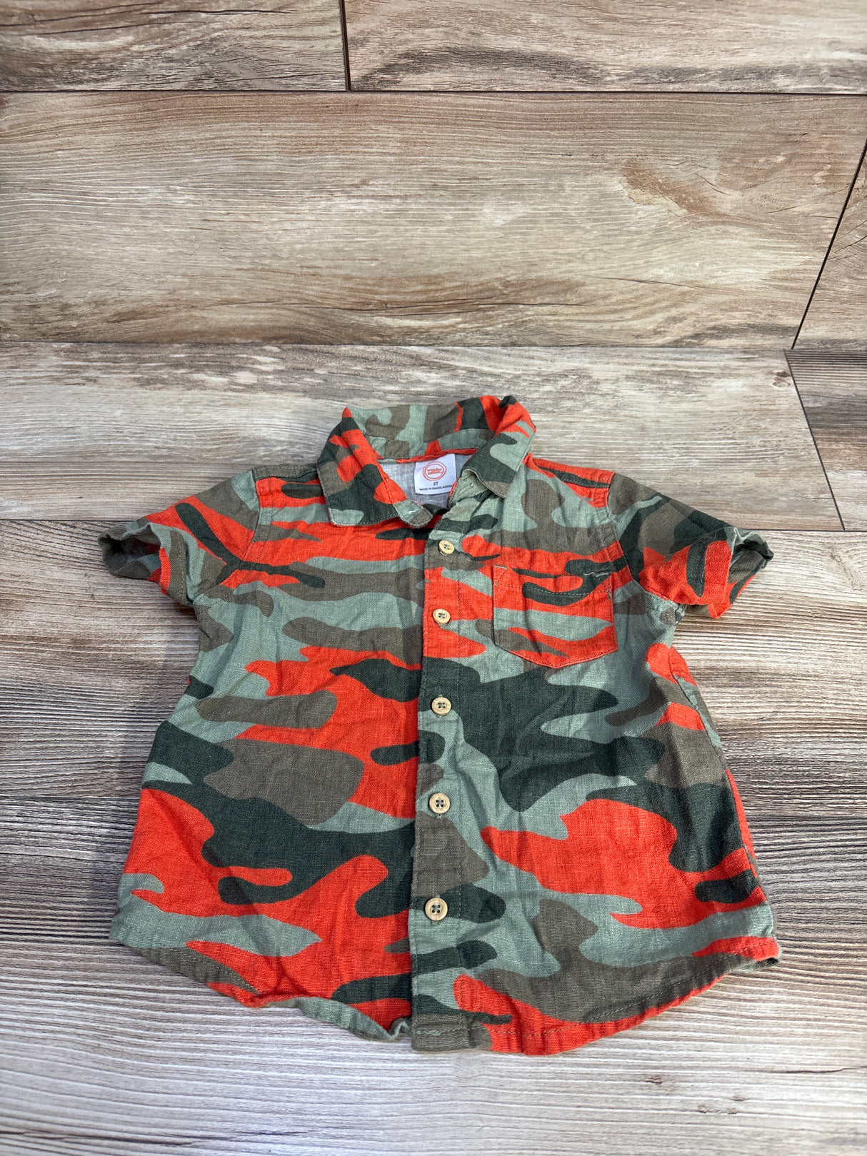 Wonder Nation Rayon/Linen Button-Up Shirt Green sz 2T