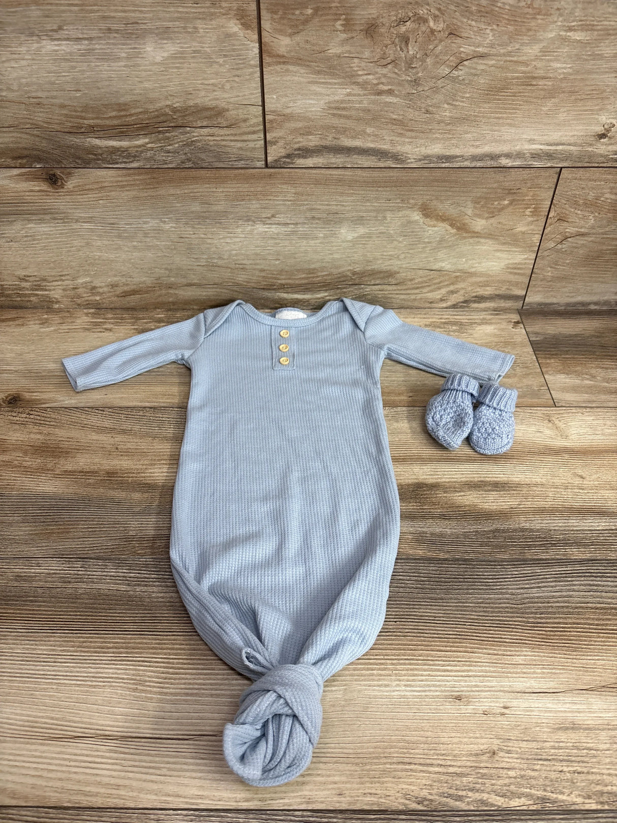 Toby 2pc Waffle Knit Sleep Gown & Booties Blue sz Newborn