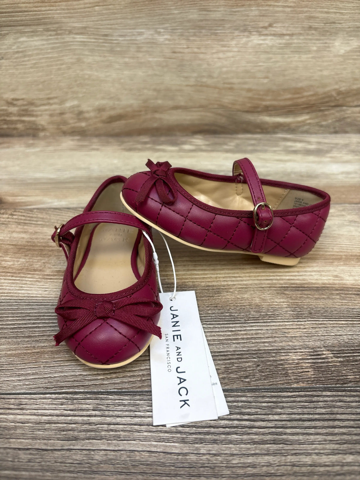 NEW Janie and Jack Quilted Mary Jane Flats Burgundy sz 6c