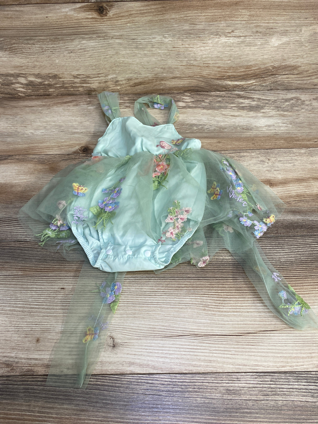 Floral Embroidered Bodysuit Dress Green sz 3-6m