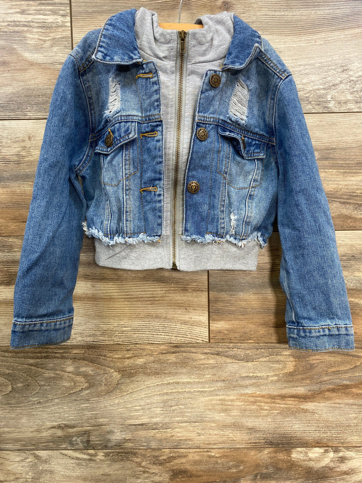 Cutie's Fashion Distressed Full Zip Hooded Denim Jacket Blue sz 4T
