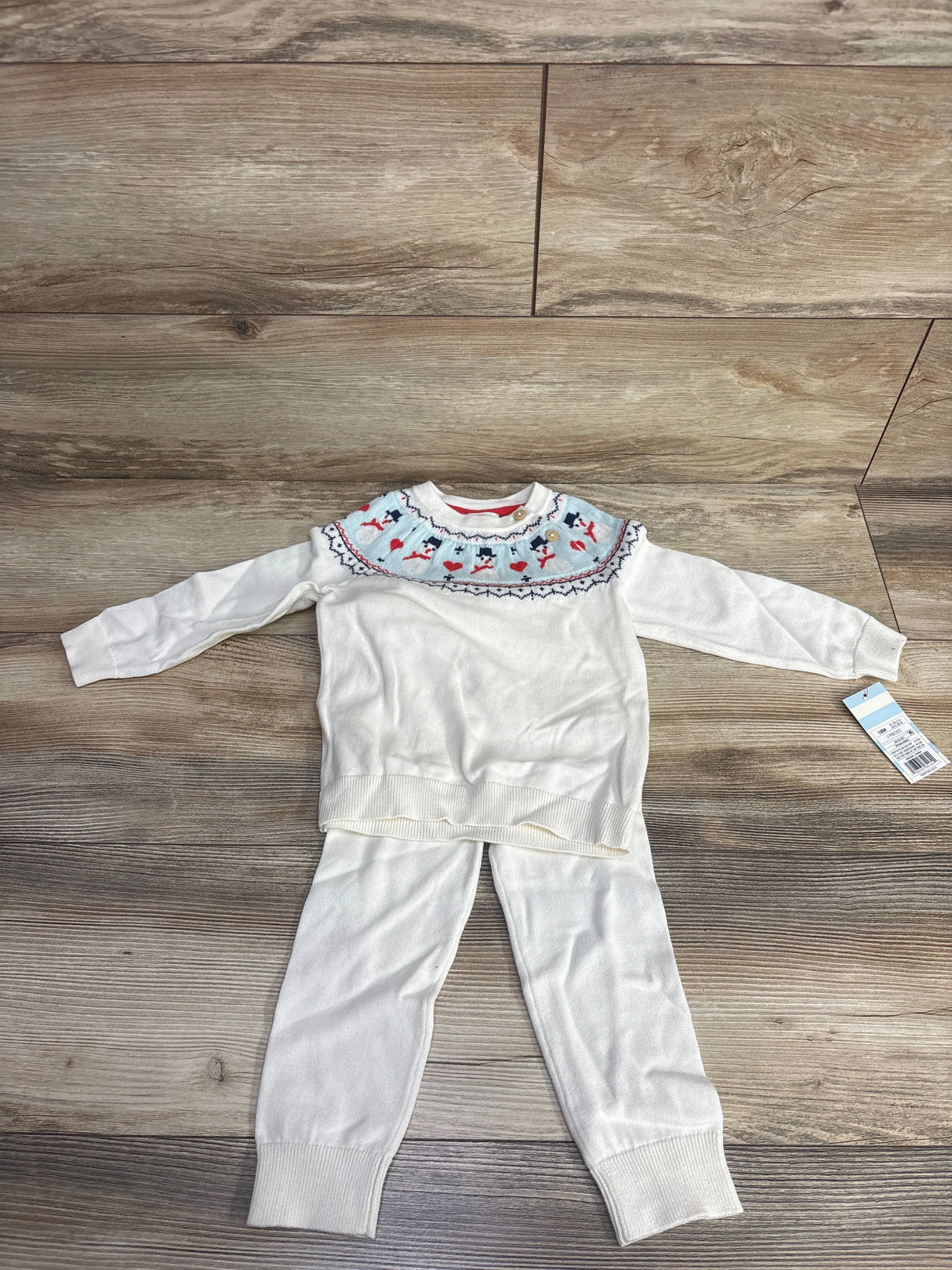 NEW Cat & Jack 2pc Snowman Fair Isle Sweater Set White sz 12m