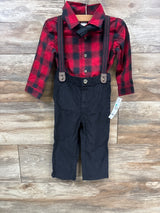 NEW Carter's Suspender Pants & Plaid Romper w/ Bowtie 3pc Set Red sz 18m