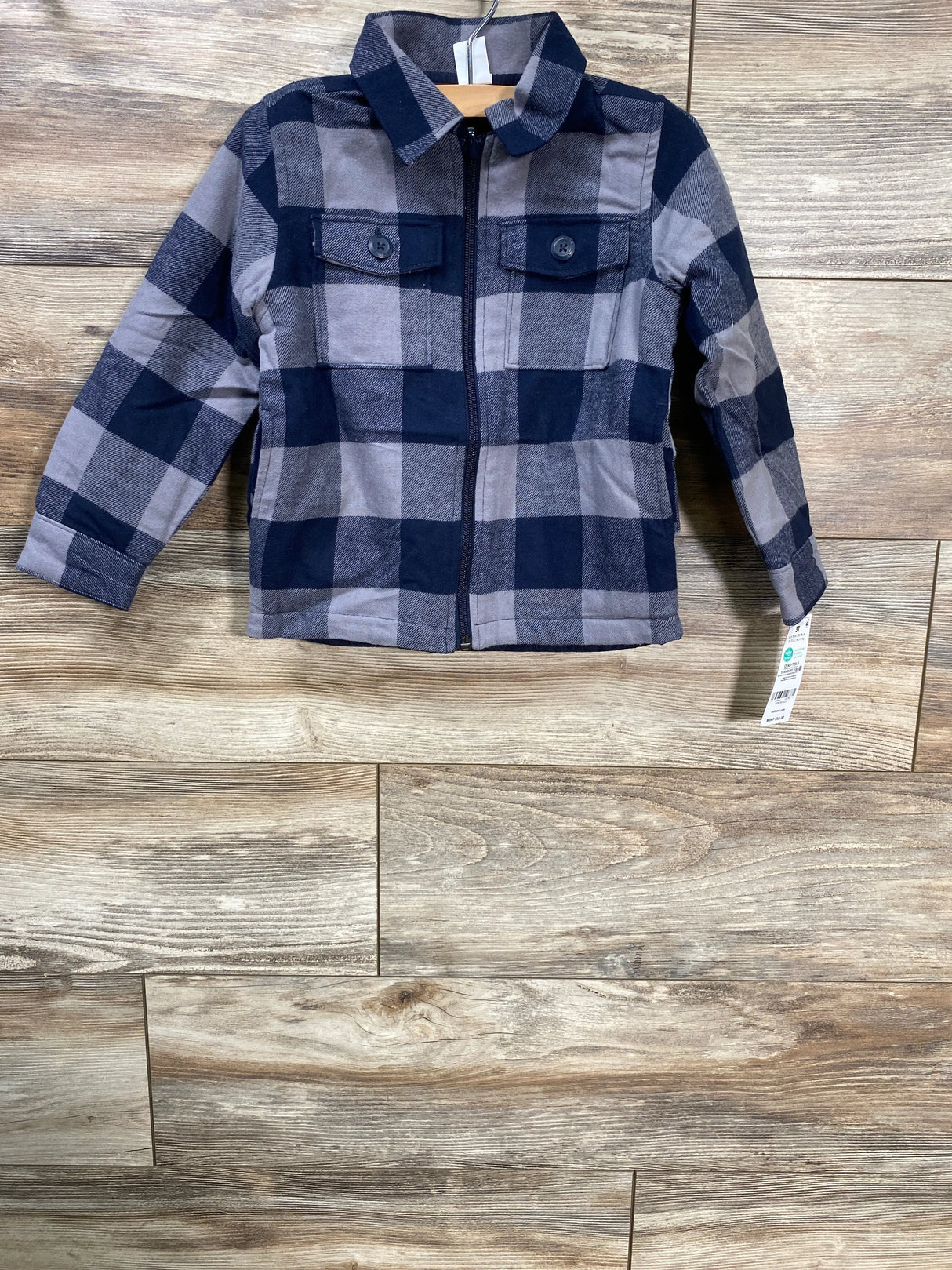 NEW OshKosh Poplin Lined Plaid Flannel Navy/Grey Shacket sz 3T