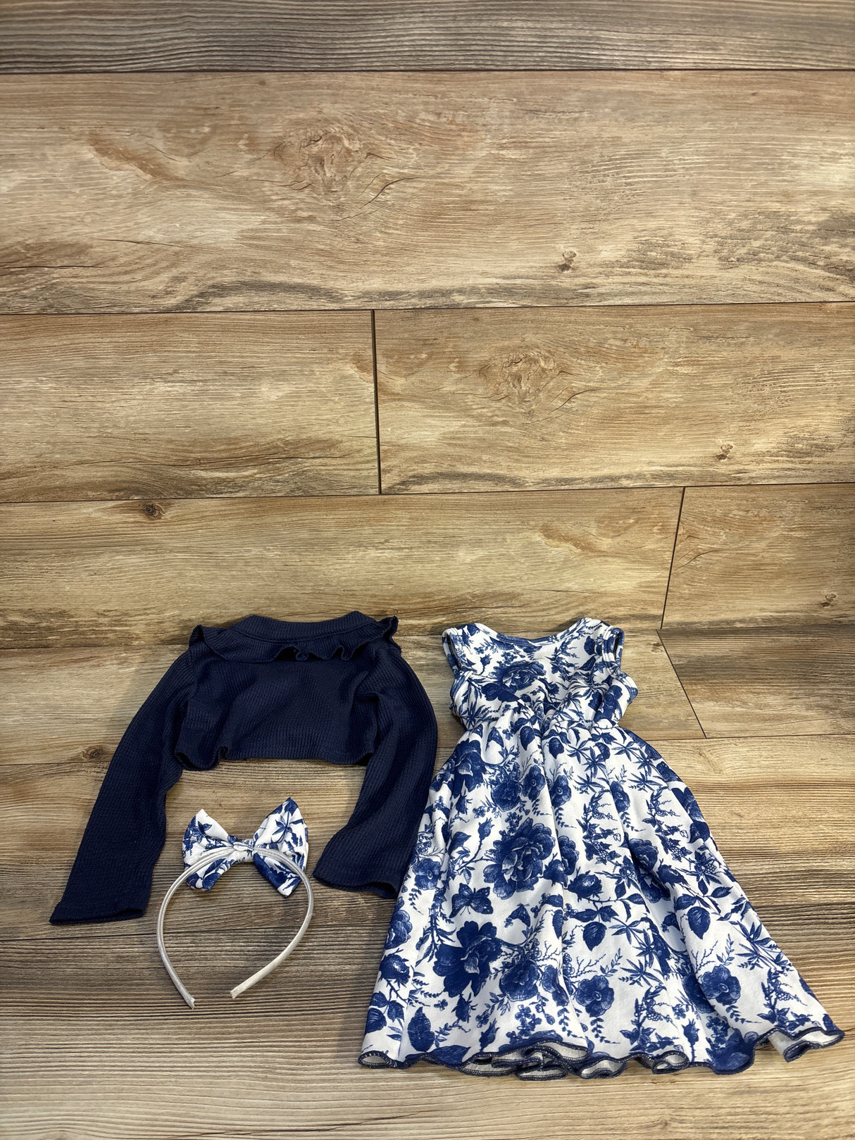 3pc Floral Dress & Button Front Cardigan Set Blue sz 18-24m