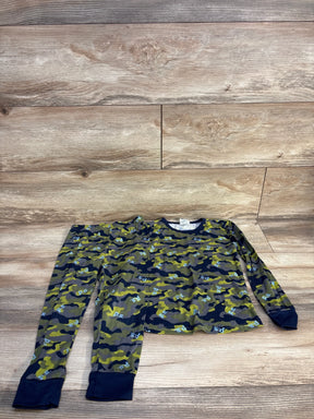 Children's camo pajamas set with long sleeves and pants, green and navy blue pattern