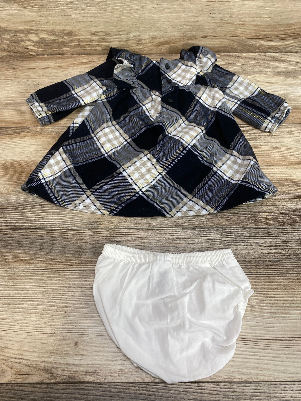 Just One You 2pc Plaid Ruffle Dress & Bloomers Black sz 3m