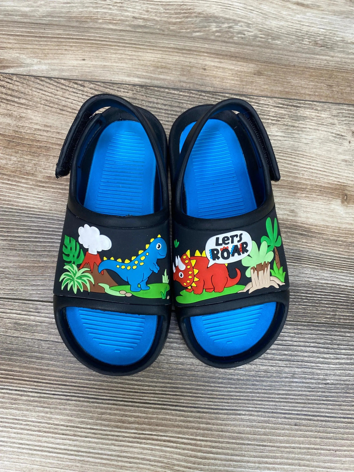 Dino Back Strap Slides Black sz 11/12c - Me 'n Mommy To Be